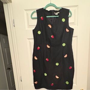 Vintage Jillian Jones Black Fruit Embroidered Mini Dress 14